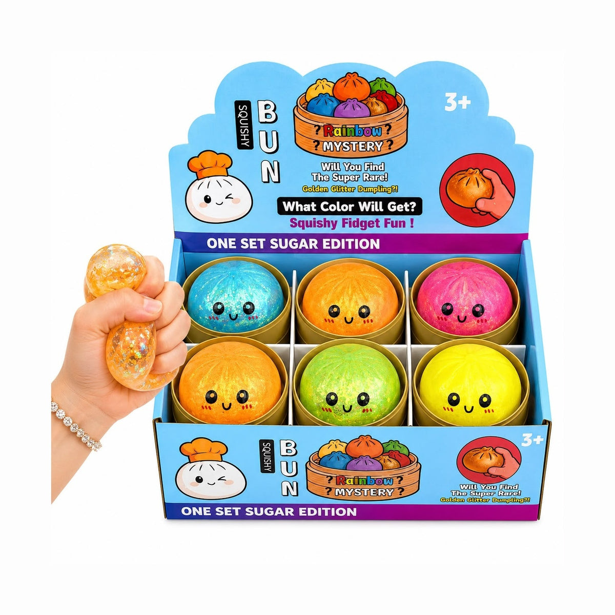 Jucărie Antistres Squishy Dumpling cu Gel și Sclipici, 8.5 cm, Model Aleatoriu, Moale și Elastică