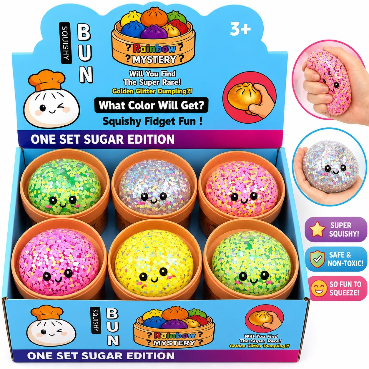Jucărie Antistres Squishy Dumpling cu Inimioare și Bile din Gel, 8,5 cm, Model Aleatoriu