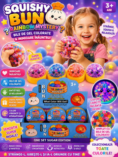 Jucărie Antistres Squishy Dumpling cu Inimioare și Bile Gel Colorate, 8.5 cm