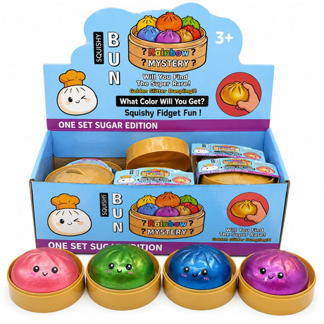 Jucărie Antistres Squishy Dumpling cu Lumini, 8cm – Rainbow Mystery Sugar Edition, 3+ Ani