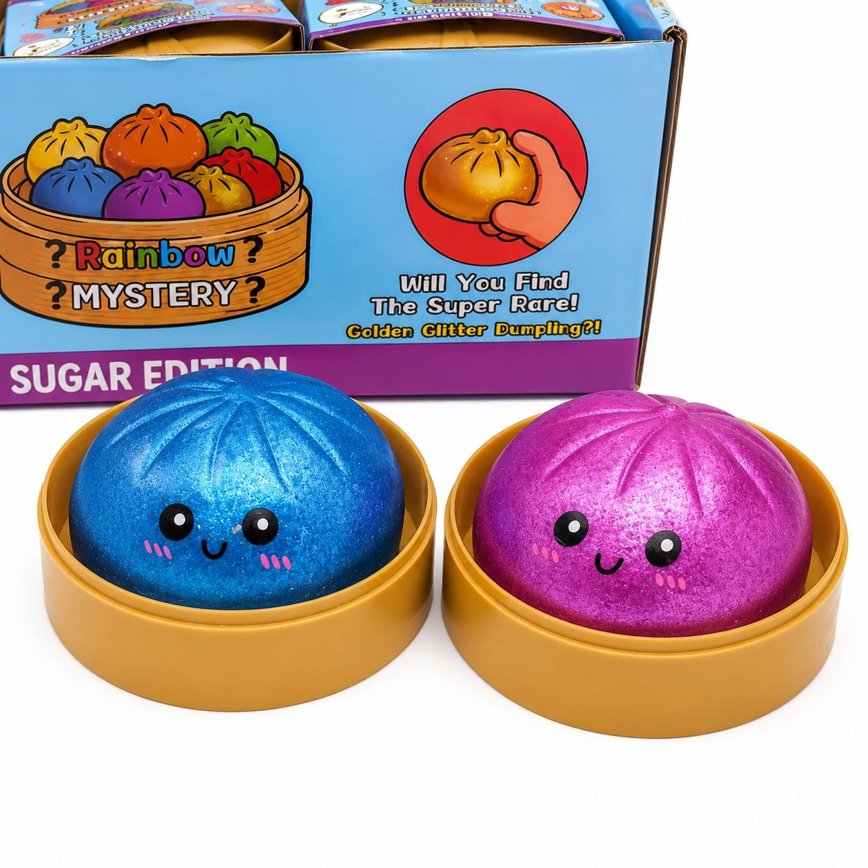 Jucărie Antistres Squishy Dumpling cu Lumini, 8cm – Rainbow Mystery Sugar Edition, 3+ Ani