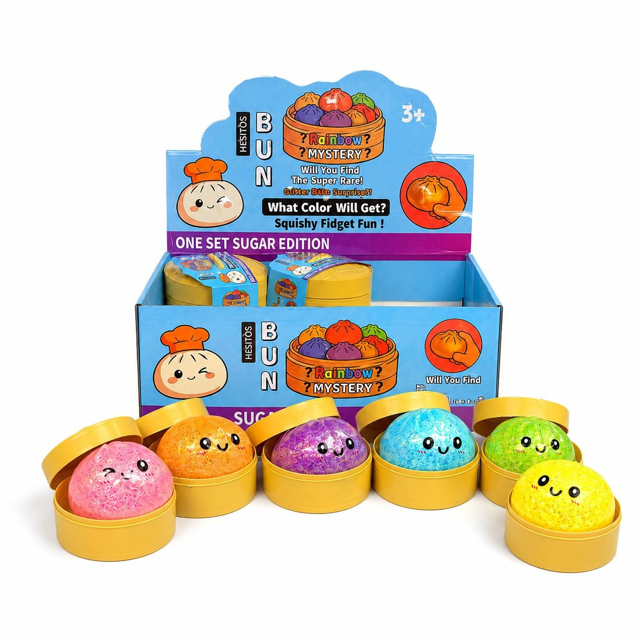 Jucărie Antistres Squishy Dumpling cu Lumini LED, Sclipici și Bile Gel 8,5 cm – Surpriză Colorată pentru Copii