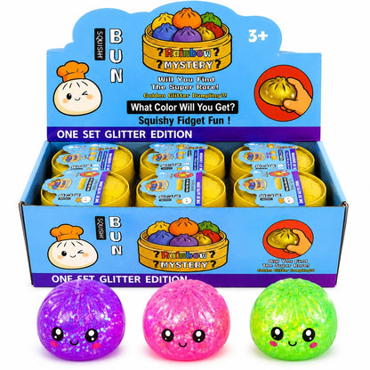 Jucărie Antistres Squishy Dumpling cu Lumini LED, Slime și Sclipici, 8,5 cm, Culoare Aleatorie