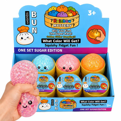 Jucărie Antistres Squishy Dumpling cu Sclipici și Bile de Gel, 8,5 cm, Model Aleatoriu
