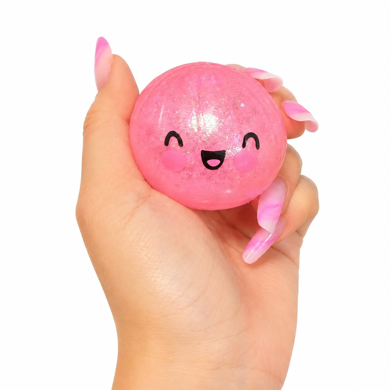 Jucărie Antistres Squishy Dumpling cu Sclipici și Bile din Gel, 5.5 cm – Minge Senzorială Elastică