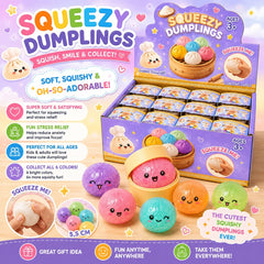 Jucărie Antistres Squishy Dumpling cu Sclipici și Bile din Gel, 5.5 cm – Minge Senzorială Elastică