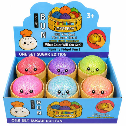 Jucărie Antistres Squishy Dumpling cu Sclipici și Bile din Gel Transparente, 8.5 cm – Moale, Elastică, Fidget Toy