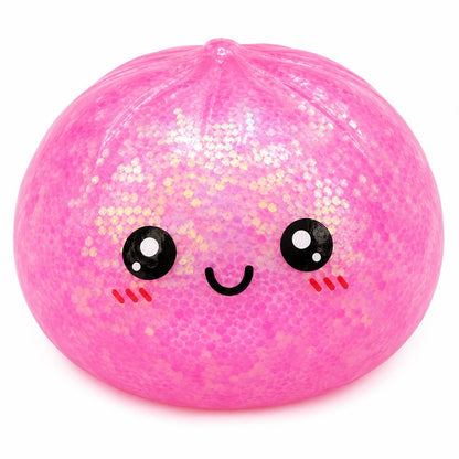 Jucărie Antistres Squishy Dumpling cu Sclipici și Bile din Gel Transparente, 8.5 cm – Moale, Elastică, Fidget Toy