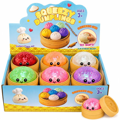 Jucărie Antistres Squishy Dumpling cu Sclipici și Bile Mari din Gel, 8.5 cm – Moale și Elastică
