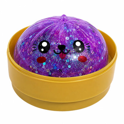 Jucărie Antistres Squishy Dumpling cu Slime și Lumini LED, 8.5 cm, cu Sclipici, Model Surpriză