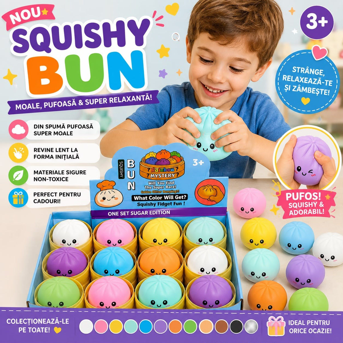 Jucărie Antistres Squishy Dumpling cu Spumă, 8.5 cm, Model Aleatoriu, Super Moale