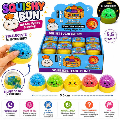 Jucărie Antistres Squishy Dumpling Fosforescent Colorat 8,5 cm – Glow in the Dark