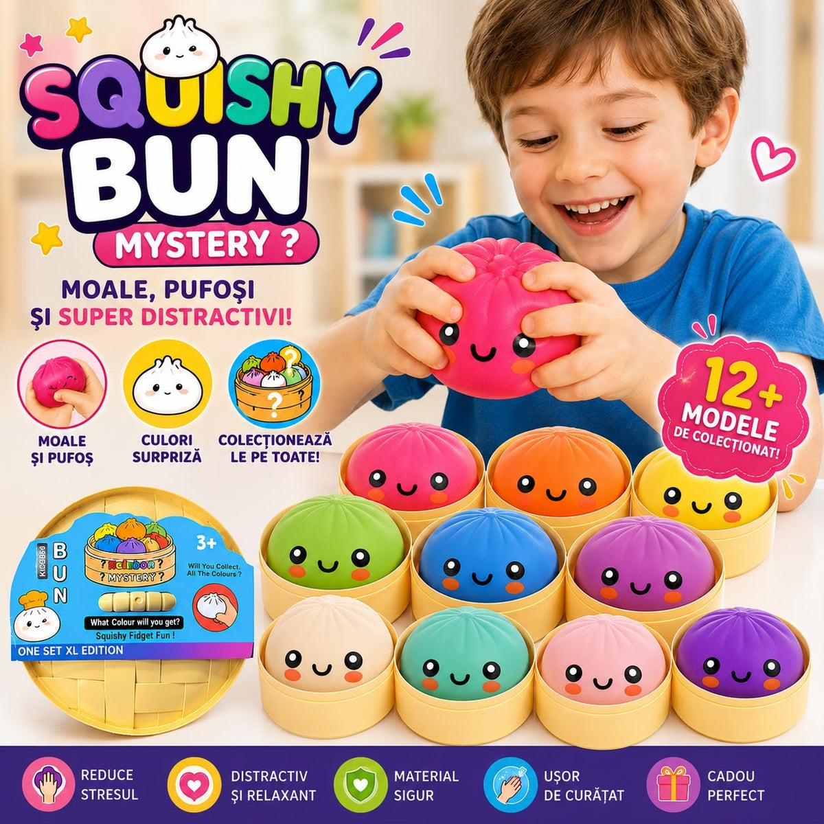 Jucărie Antistres Squishy Dumpling Gigant 15 cm, cu Spumă la Interior, Culoare Aleatorie