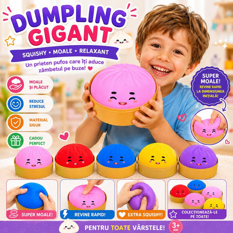 Jucărie Antistres Squishy Dumpling Gigant 15 cm– Jucărie Moale, Elastică și Relaxantă