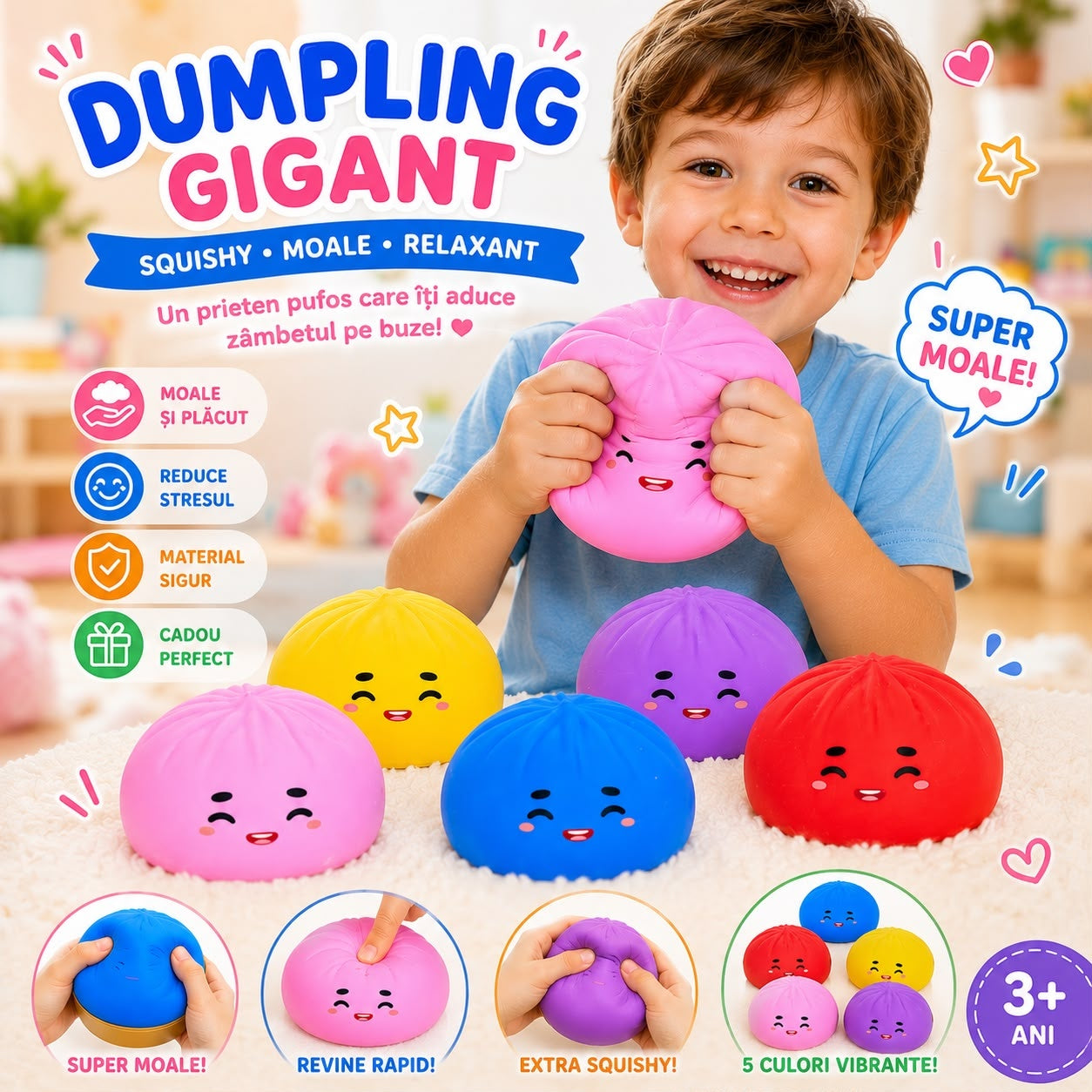 Jucărie Antistres Squishy Dumpling Gigant – Jucărie Moale, Elastică și Relaxantă