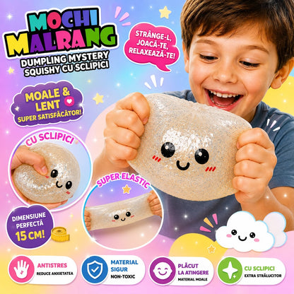 Jucărie Antistres Squishy Dumpling Gigant cu Gel și Sclipici, 15 cm, Super Elastică, Model Surpriză