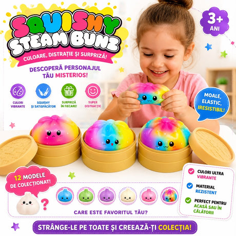 Jucărie Antistres Squishy Dumpling Pufos 8.5 cm, Model Surpriză, Moale și Elastic