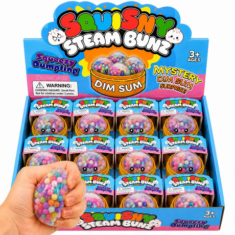 Jucărie Antistres Squishy Dumpling Transparent cu Bile Multicolore, 5,5 cm, Jucărie Senzorială