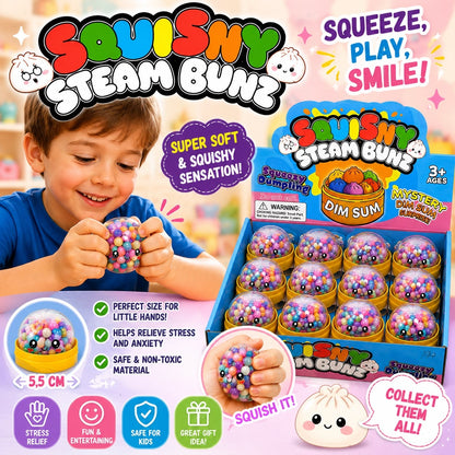Jucărie Antistres Squishy Dumpling Transparent cu Bile Multicolore, 5,5 cm, Jucărie Senzorială