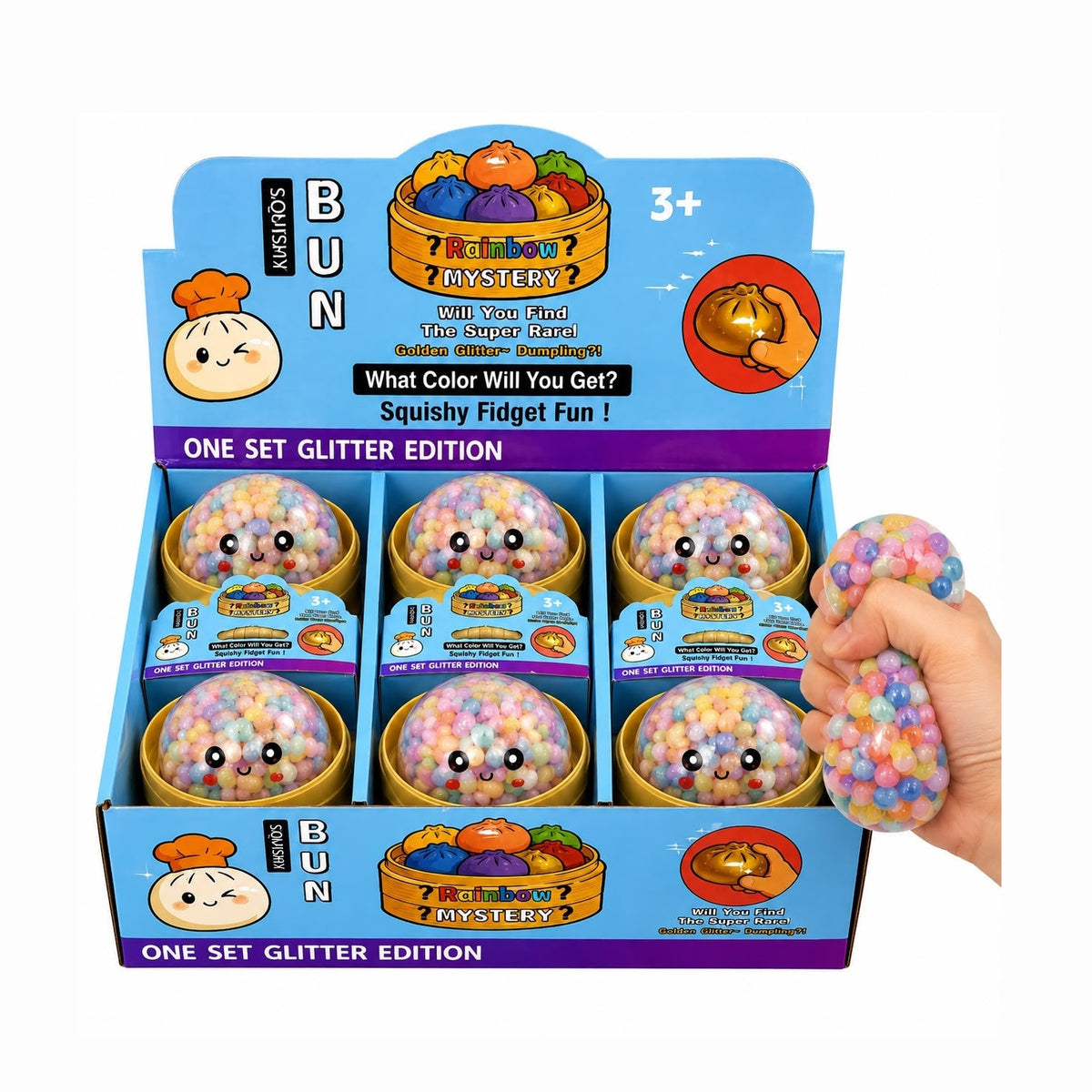 Jucărie Antistres Squishy Dumpling Transparent cu Bile Multicolore, 8,5 cm, Model Aleatoriu