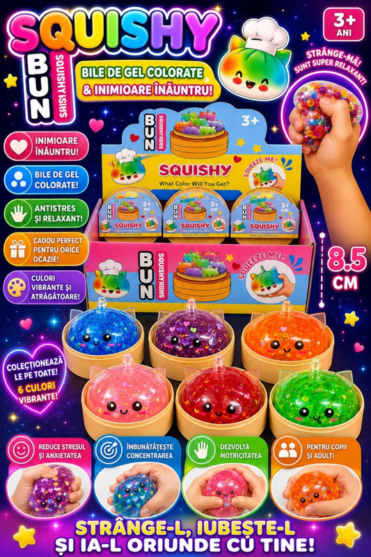 Jucărie Antistres Squishy Dumpling Unicorn cu sclipici , 8.5 cm – Jucărie Senzorială pentru Copii