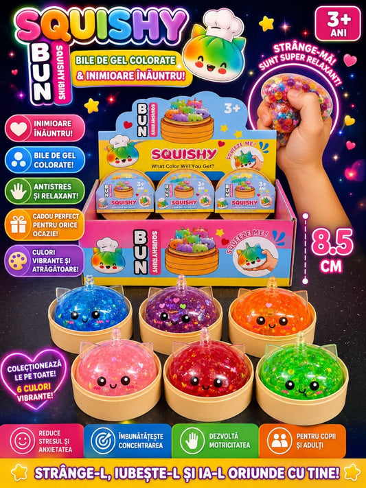 Jucărie Antistres Squishy Dumpling Unicorn cu sclipici , 8.5 cm – Jucărie Senzorială pentru Copii