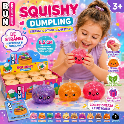 Jucărie Antistres Squishy Dumpling Unicorn cu Sclipici, 8.5 cm, Super Moale, Model Aleatoriu