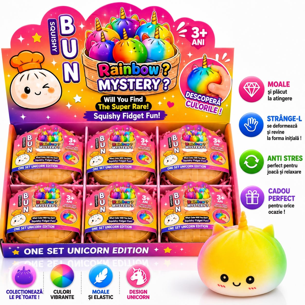 Jucărie Antistres Squishy Dumpling Unicorn cu Spumă în Interior, Culoare Aleatorie , 3+ Ani