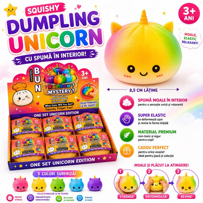 Jucărie Antistres Squishy Dumpling Unicorn cu Spumă în Interior, Culoare Aleatorie , 3+ Ani