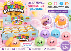 Jucarie Antistres Squishy Dumplings / Galusca, 5.5 cm, Cu Sclipici in Cutie Dim Sum, Surpriza
