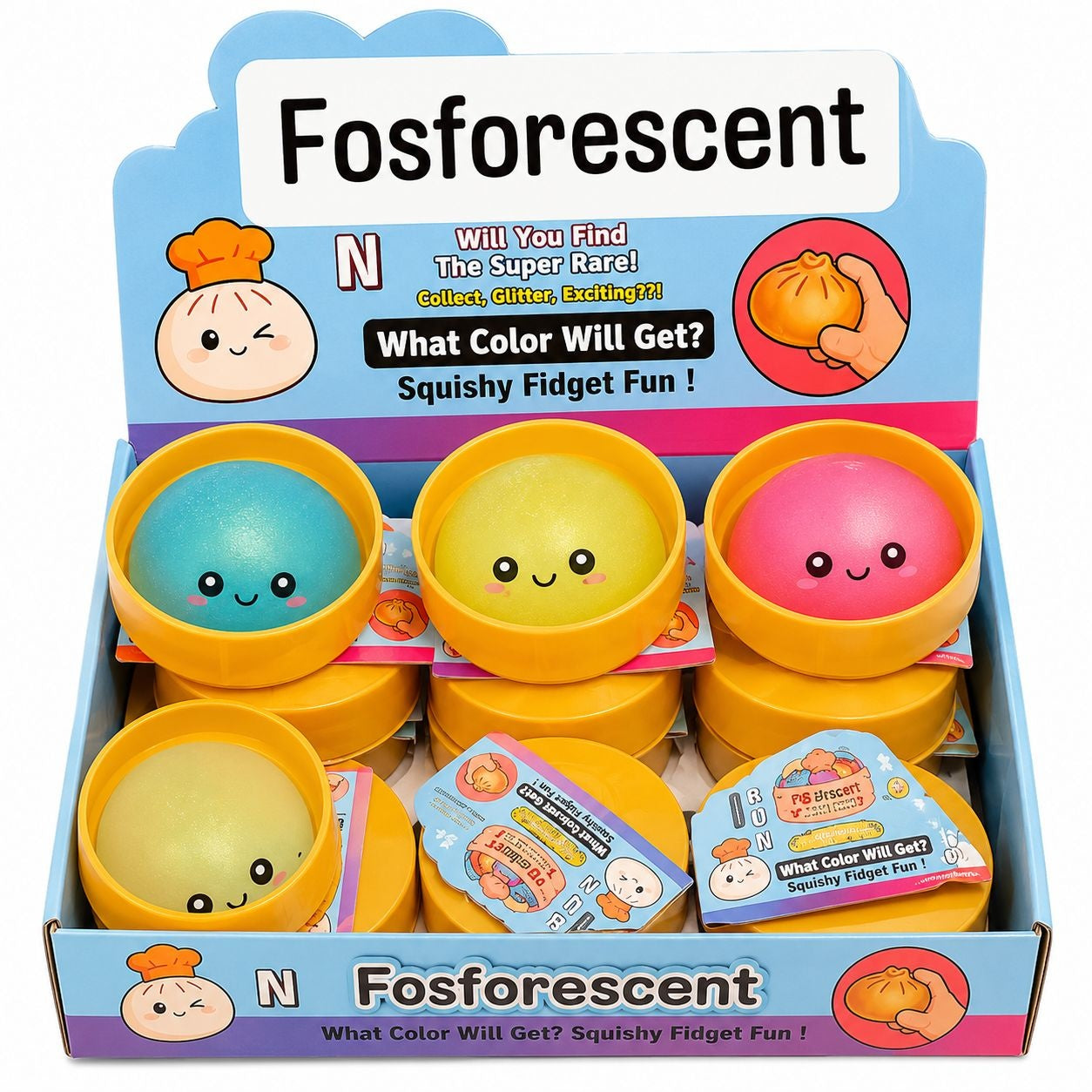 Jucărie Antistres Squishy Fosforescentă cu sclipici si bile din gel , 8.5 cm – Model Aleatoriu, Glow in the Dark
