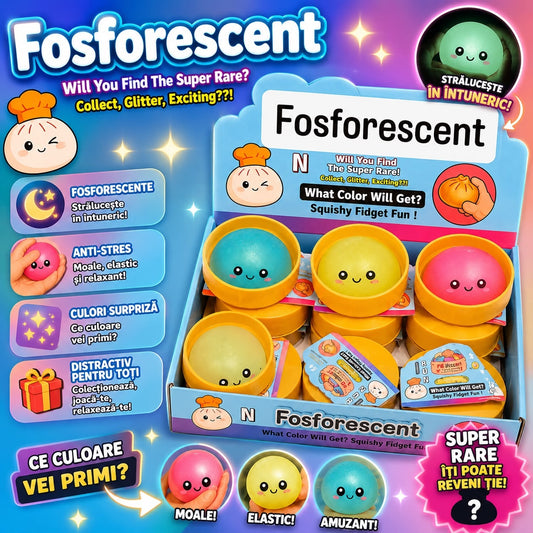 Jucărie Antistres Squishy Fosforescentă cu sclipici si bile din gel , 8.5 cm – Model Aleatoriu, Glow in the Dark
