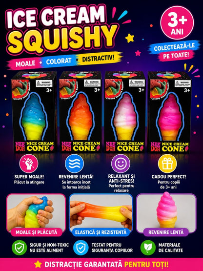 Jucarie antistres Squishy Ice Cream Cone 8cm, model inghetata colorata, culoare aleatorie