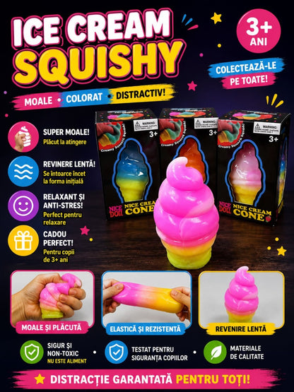 Jucarie antistres Squishy Ice Cream Cone 8cm, model inghetata colorata, culoare aleatorie