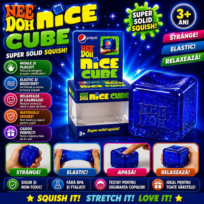 Jucarie antistres Squishy Ice Cube, model cub de gheata albastru