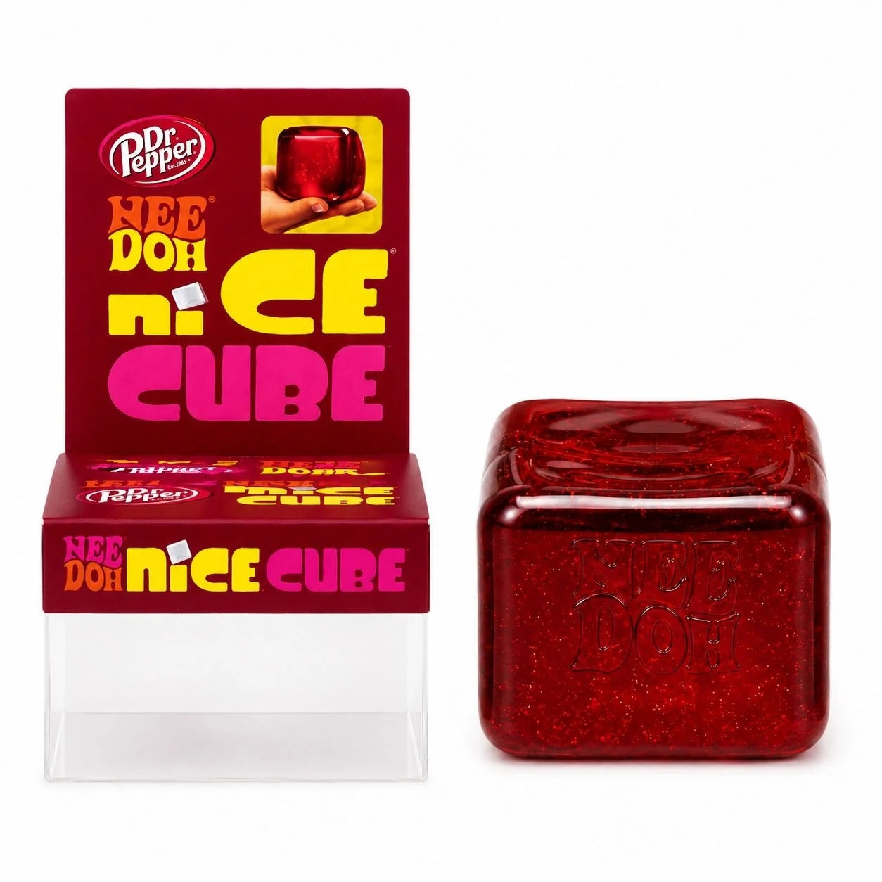 Jucarie antistres Squishy Ice Cube Rosu, model cub de gheata
