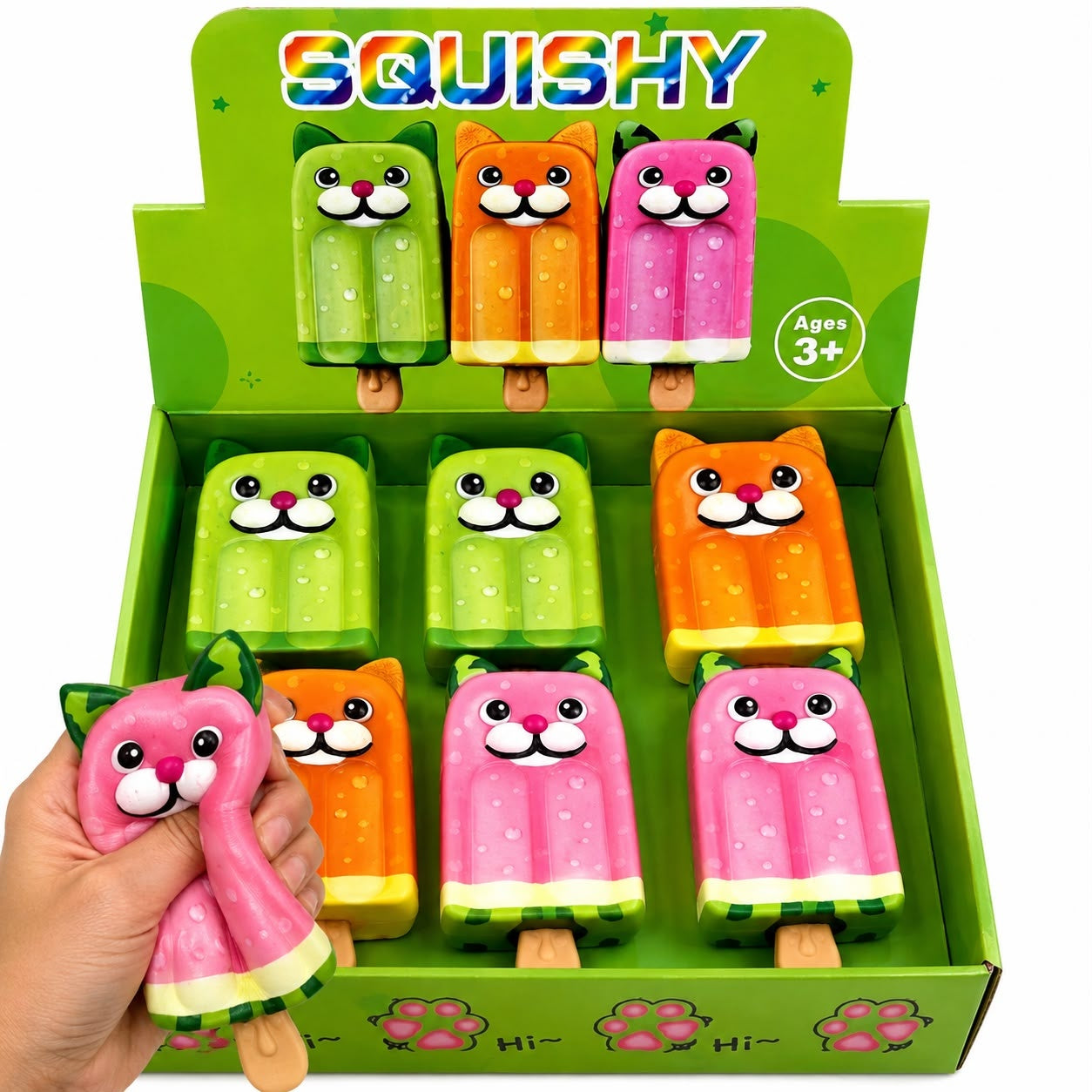 Jucărie Antistres Squishy Înghețată Pisică, 13cm Model Aleatoriu, Spumă Moale, Super Drăguță