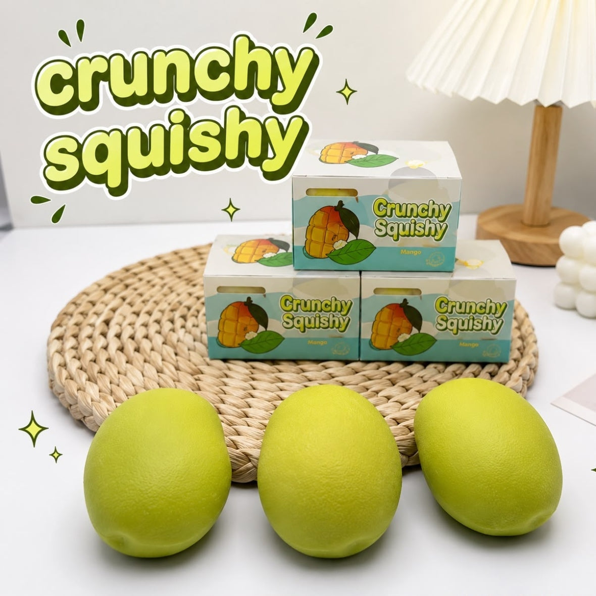 Jucărie Antistres Squishy Mango Crunchy, Model Fruct Mango, Textură Senzorială și Efect Crunchy