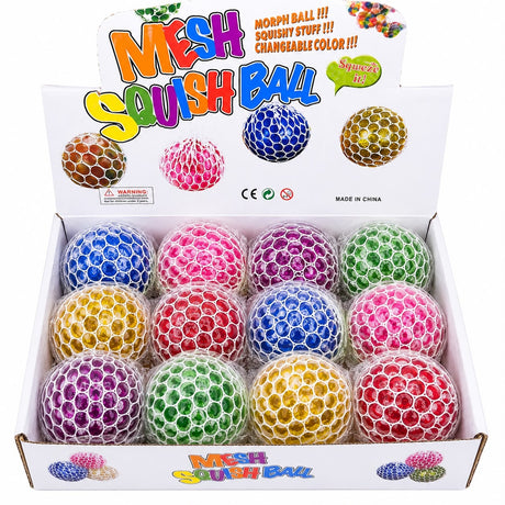 Jucărie Antistres Squishy Mesh Ball cu Bile de Gel – Minge Senzorială Elastică, Culoare Aleatorie