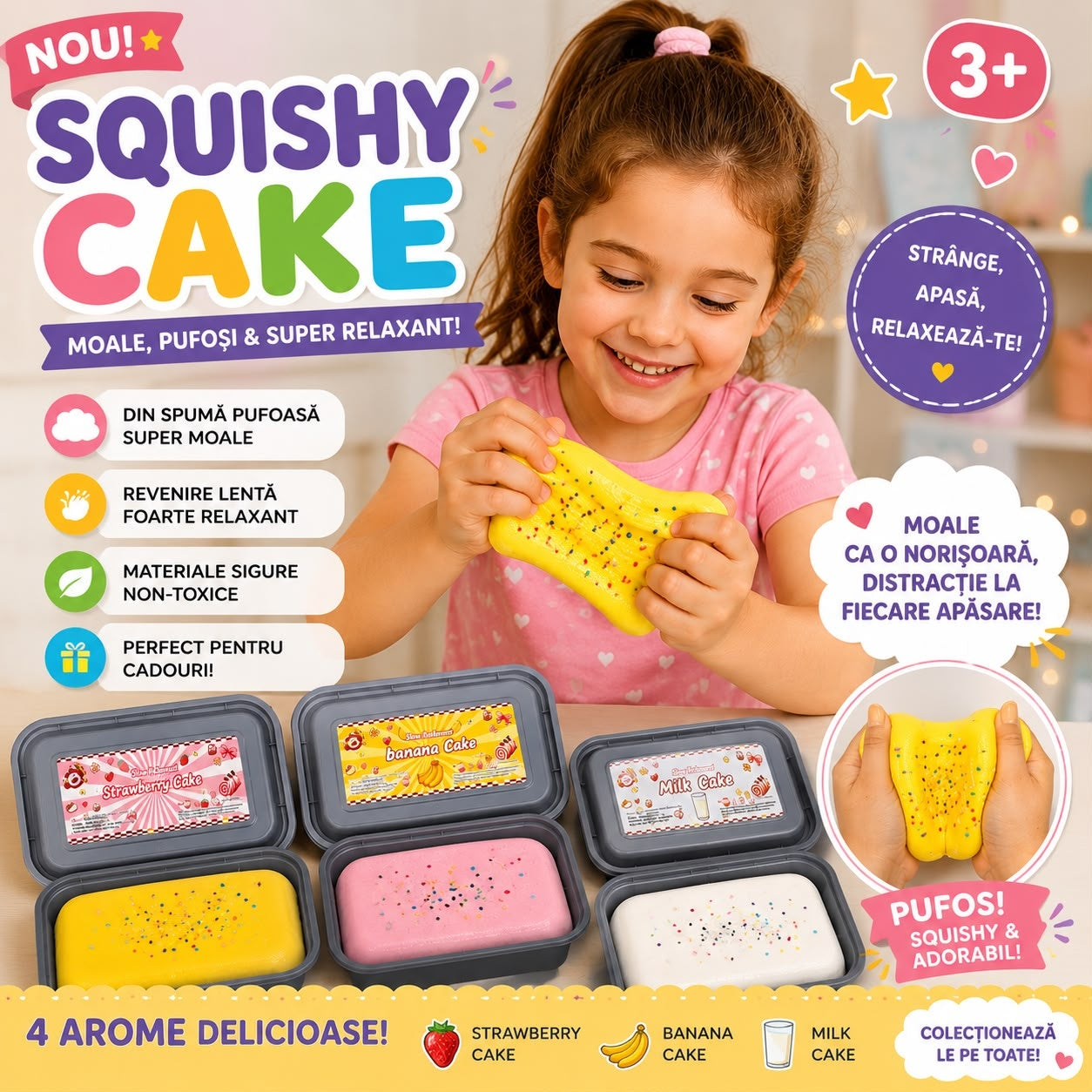 Jucărie Antistres Squishy Prăjitură Slow Rising, 20cm Model Aleatoriu, Super Moale, Reutilizabilă