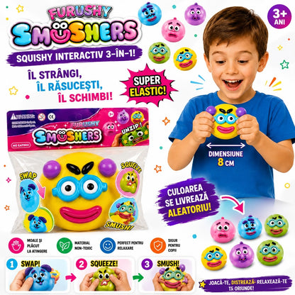 Jucărie Antistres Squishy Smushers 8 cm, Super Elastică, Model și Culoare Livrate Aleatoriu
