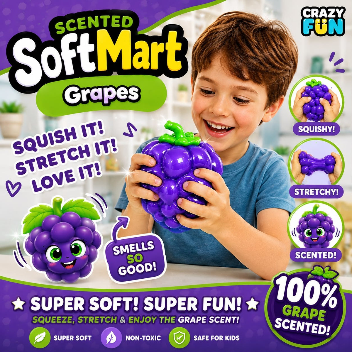 Jucărie Antistres Squishy Strugure Gigant 10 cm, cu Spumă în Interior, Super Moale