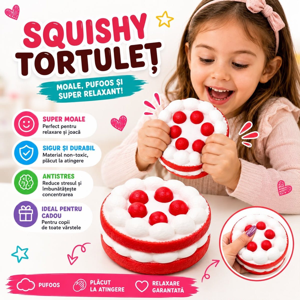 Jucărie Antistres Squishy Tort, Moale și Elastică, Slow Rising, Fidget Toy pentru Copii