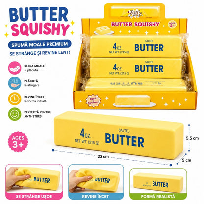 Jucărie Antistres Squishy Unt Gigant 23 cm – Slow Rising, Spumă Moale Premium, Model Realist Butter