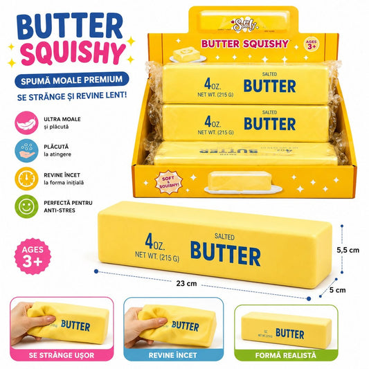 Jucărie Antistres Squishy Unt Gigant 23 cm – Slow Rising, Spumă Moale Premium, Model Realist Butter