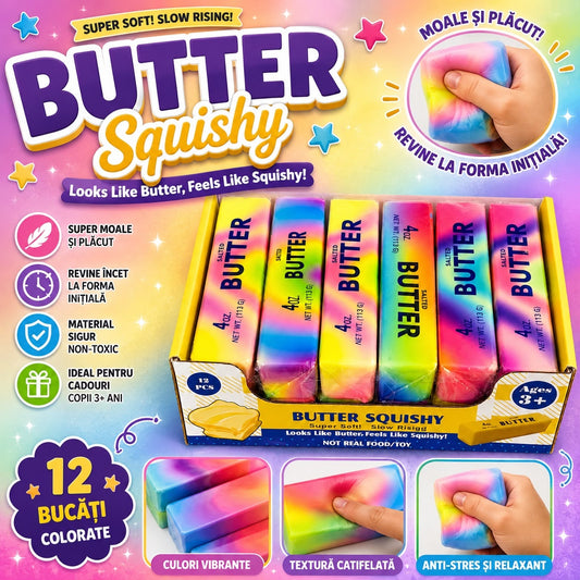 Jucărie Antistres Squishy Unt Multicolor 13 cm – Super Moale, Model Curcubeu