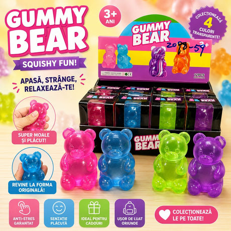 Jucărie Antistres Ursuleț Squishy Gummy Bear 7cm – Figurina Elastică și Moale, 3+ Ani