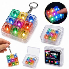 Jucărie Breloc Antistres Tastatură 9 Taste cu Lumini LED | Mini Fidget Luminos pentru Relaxare