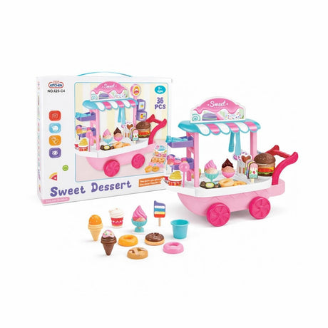 Jucărie camion de înghețată din plastic, roz, cu accesorii și funcții educative