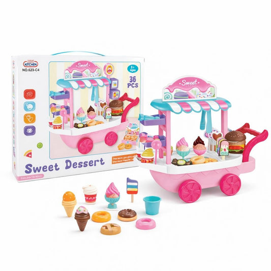 Jucărie camion de înghețată din plastic, roz, cu accesorii și funcții educative